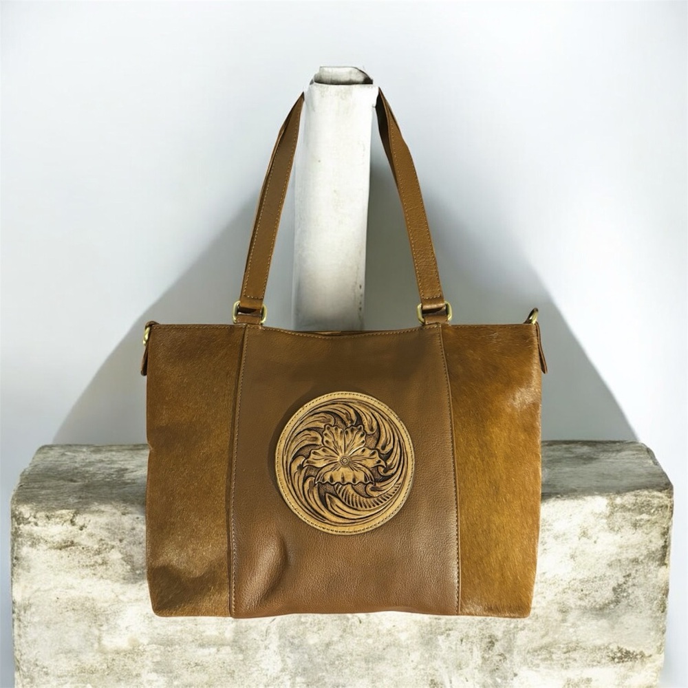 SVK Women's Concealed Carry Genuine Cowhide and Leather Hand Tooled Handbag